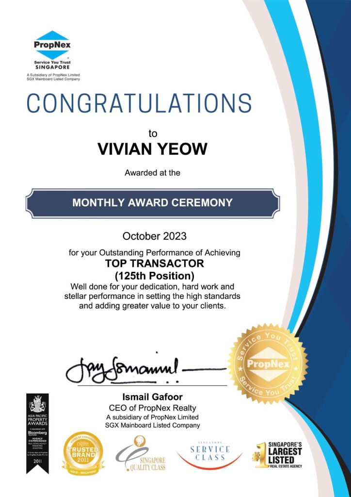 VivianYeow Viviansgproperty Top transactor OCT 2023