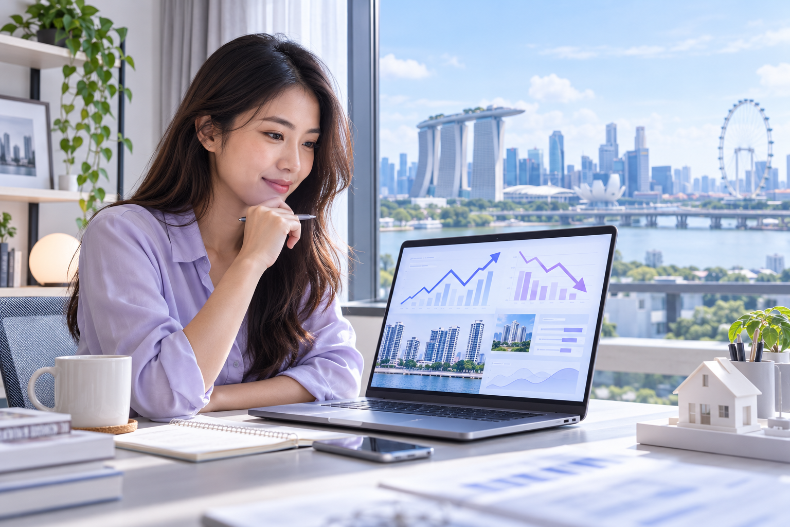 Young Singapore professional reviewing property market trends